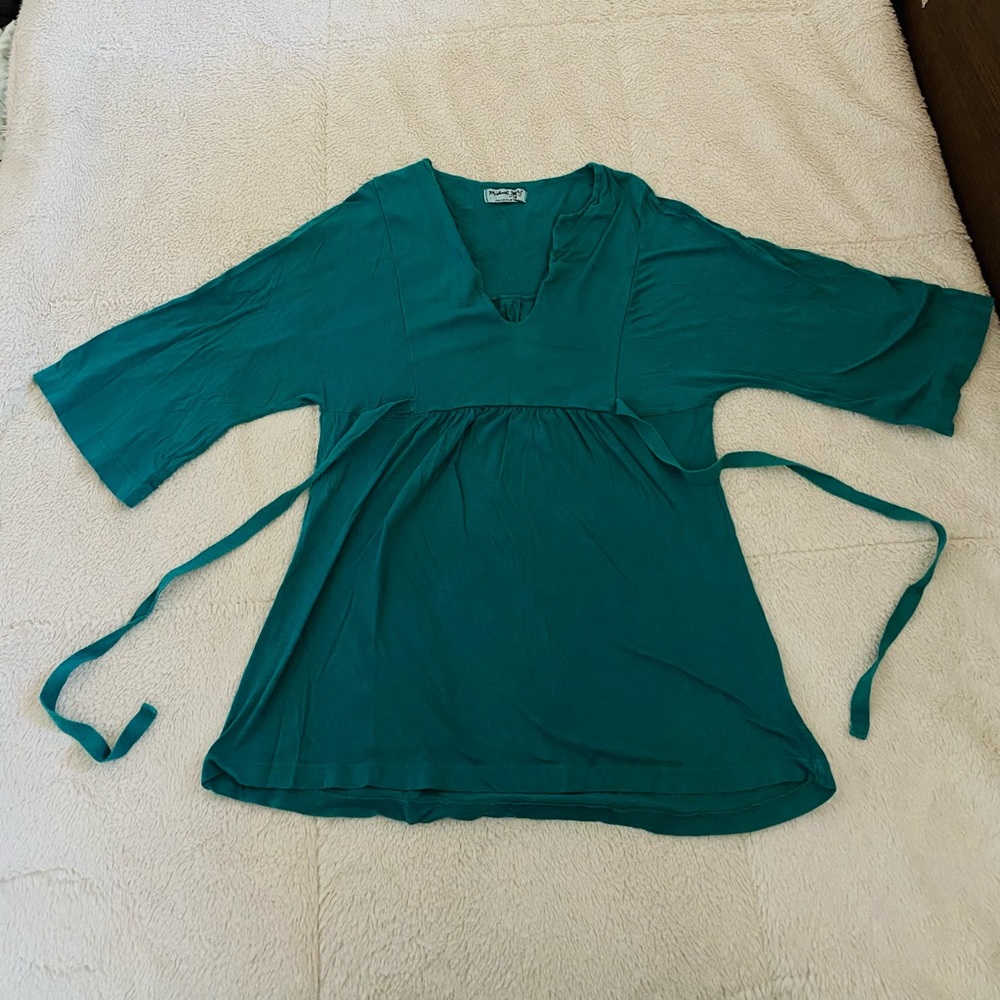Michael Stars Women’s One Size Fits Most Deep Green Shirt Top V-Neck 3/4.